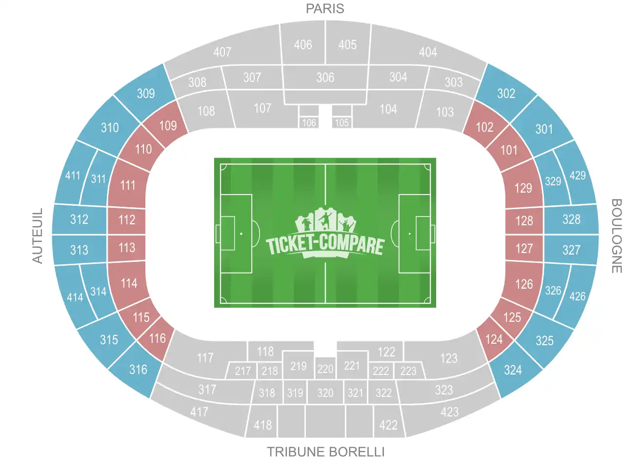 Parc Des Princes Seating Plan mit hervorgehobener Kurve