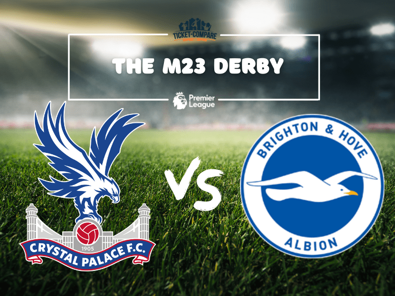 Crystal Palace und Brighton Wappen auf einem Spielfeld