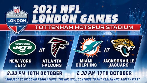 Die NFL London Games 2021 Spielplan Grafik