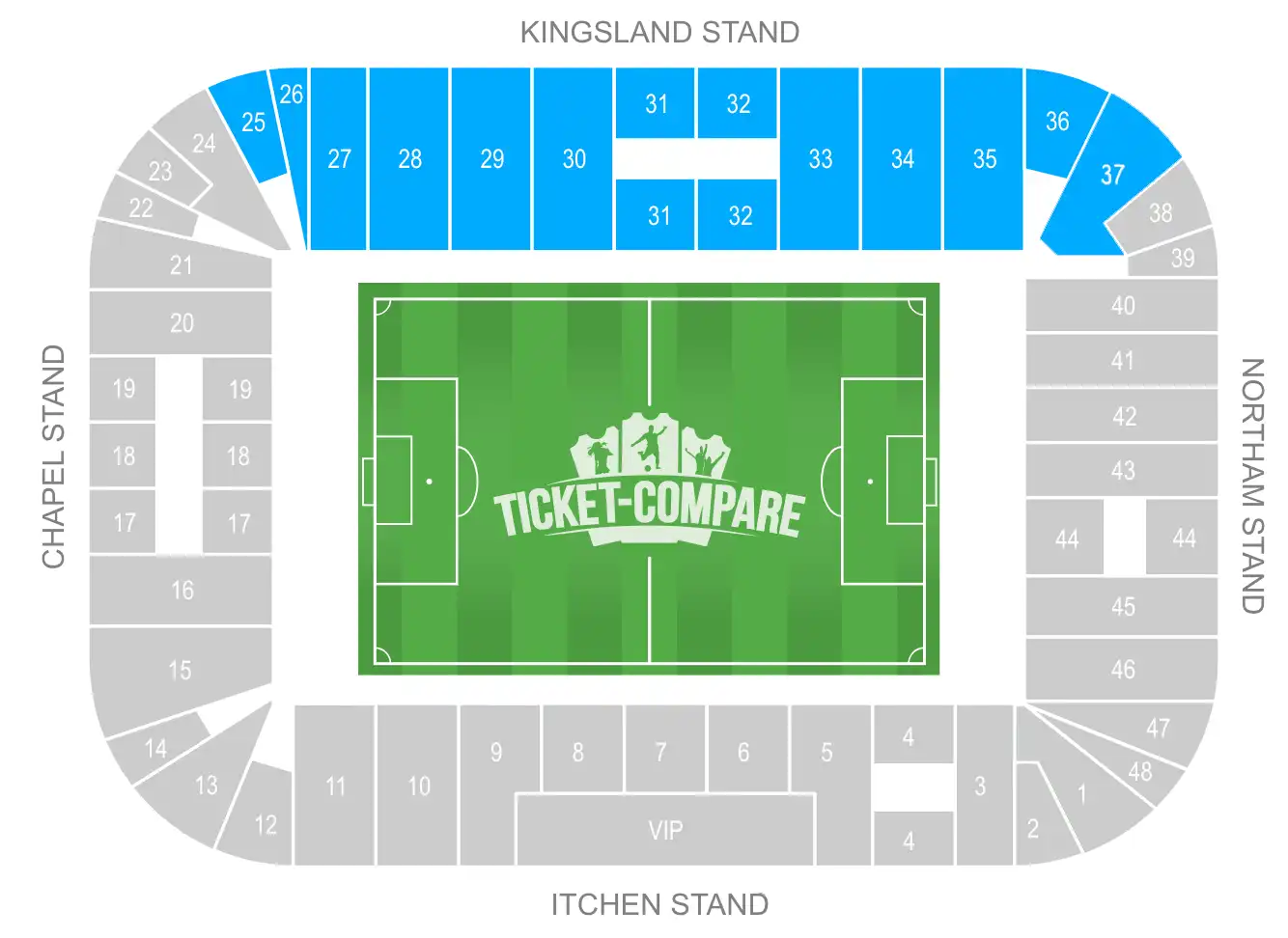 St Mary’s Stadium Sitzplan – Kingsland Stand hervorgehoben