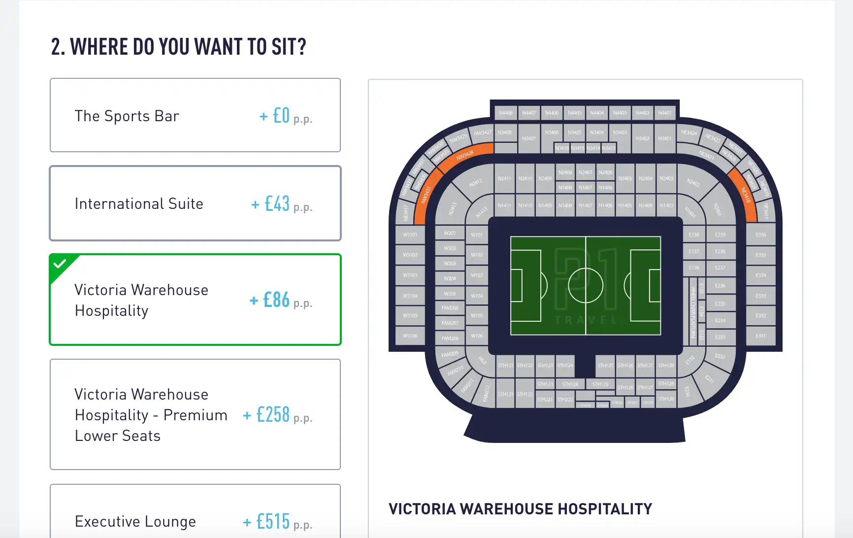 Screenshot der P1 Travel Ticketseite
