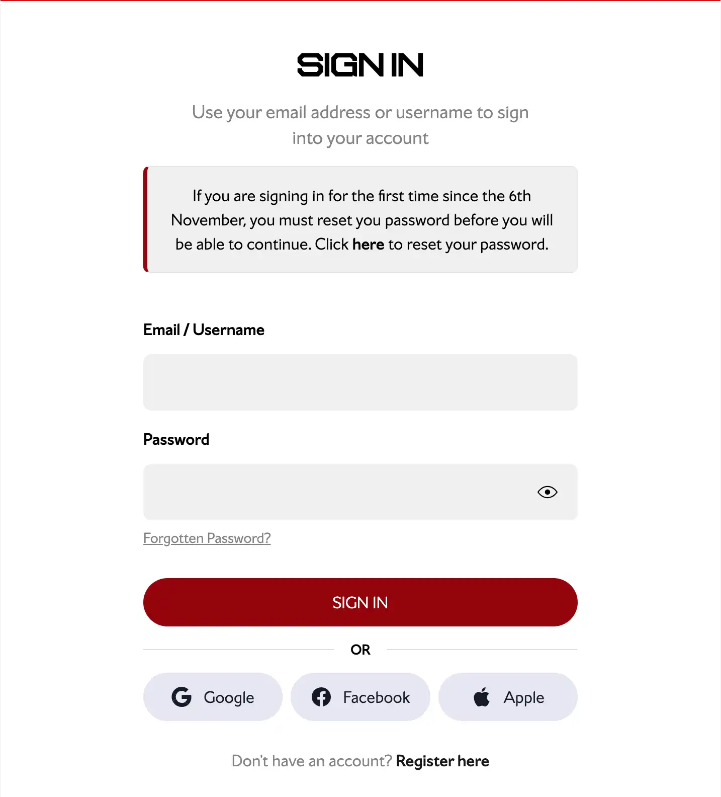 Screenshot Sign-in-Formular