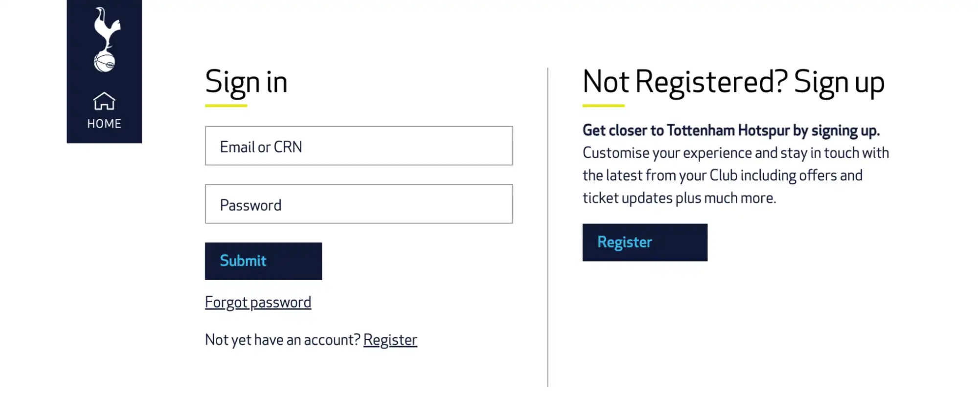 screenshot of login area