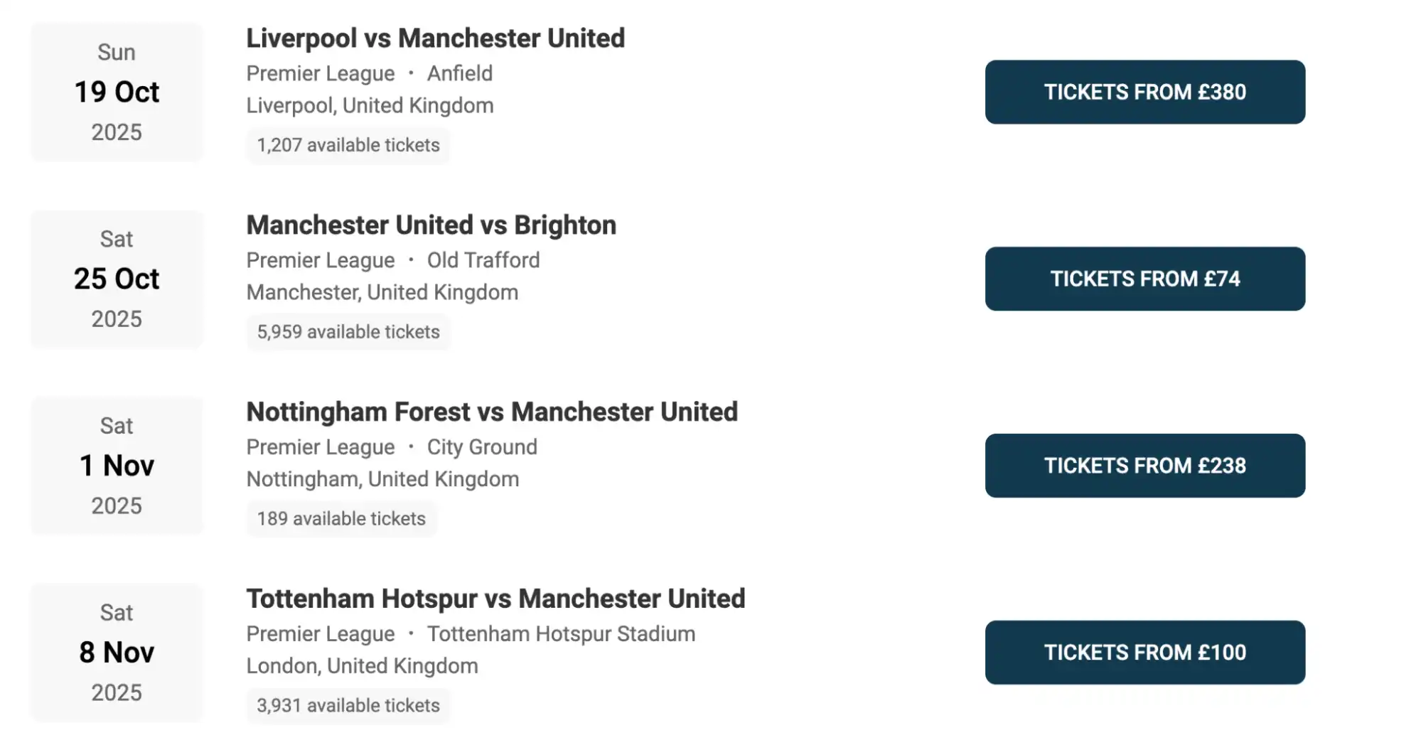 Screenshot Manchester United Fixtures