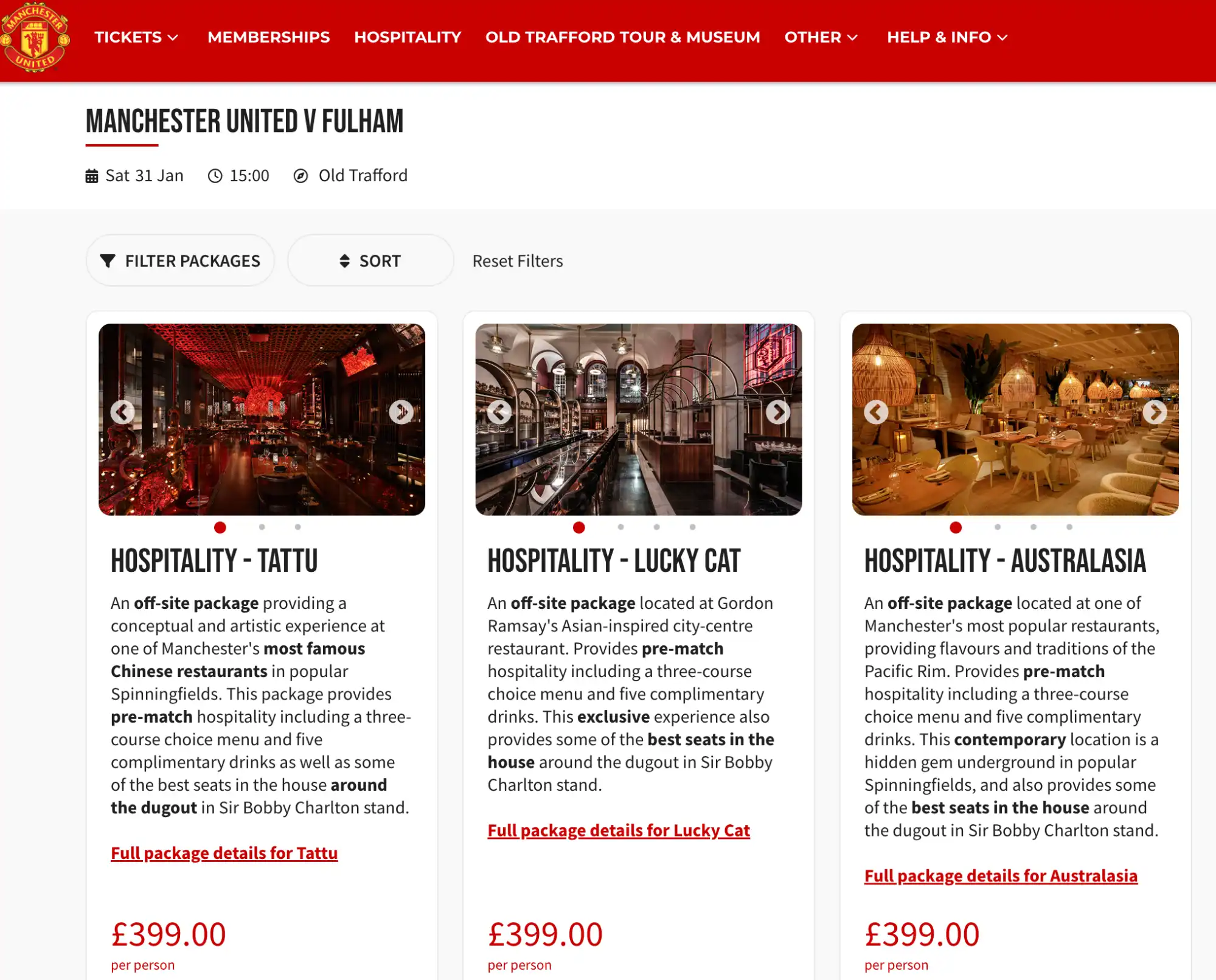 Screenshot Hospitality Pakete