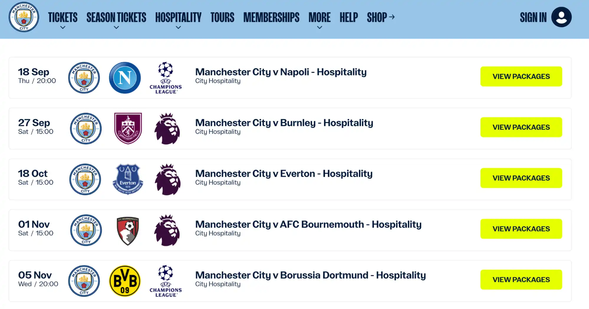 Manchester City Spielplan
