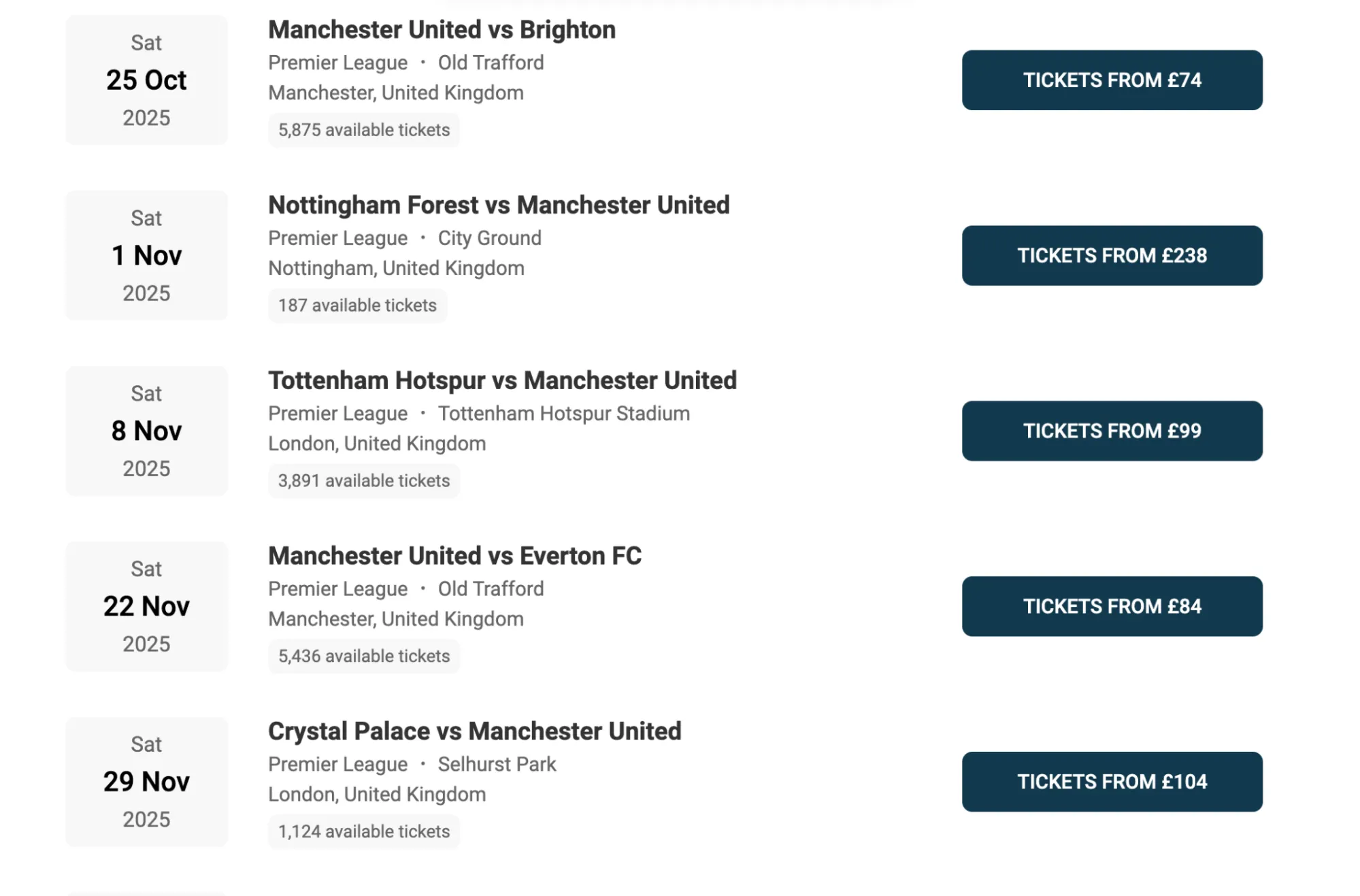 Ticket-Compare.com upcoming fixtures for Manchester United