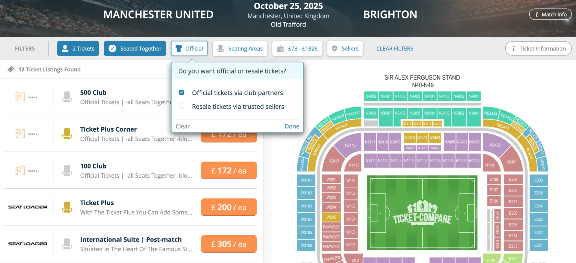 Selecting Official Tickets for Man U