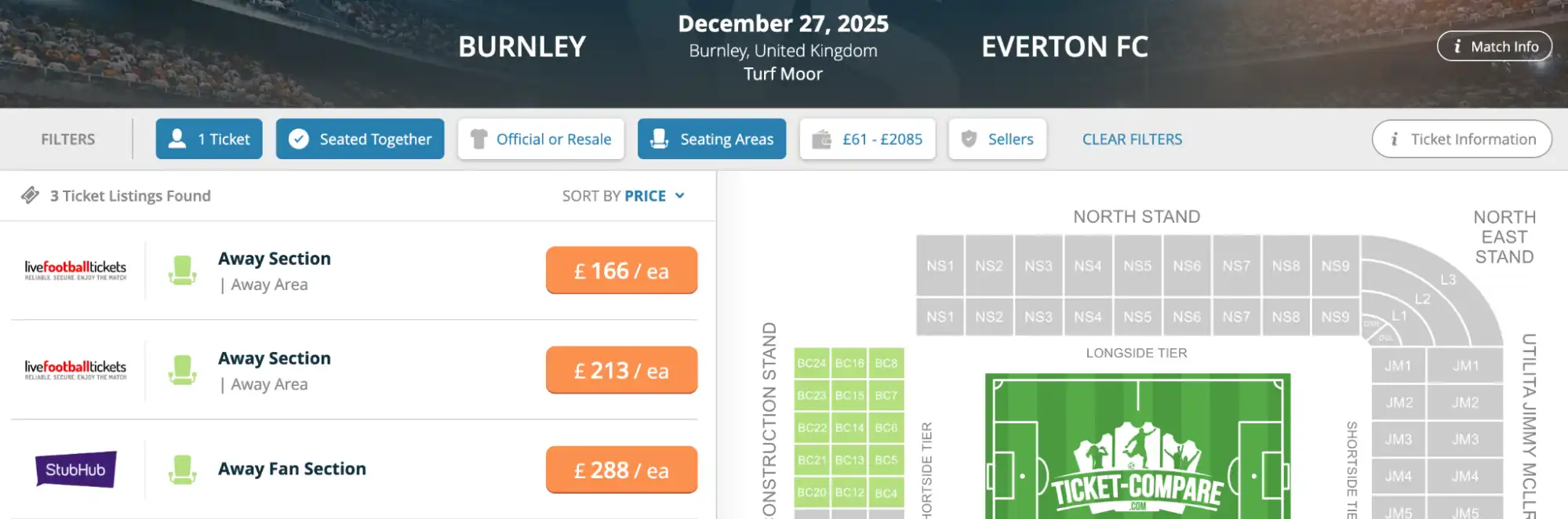 screenshot Burnley v Everton Tickets