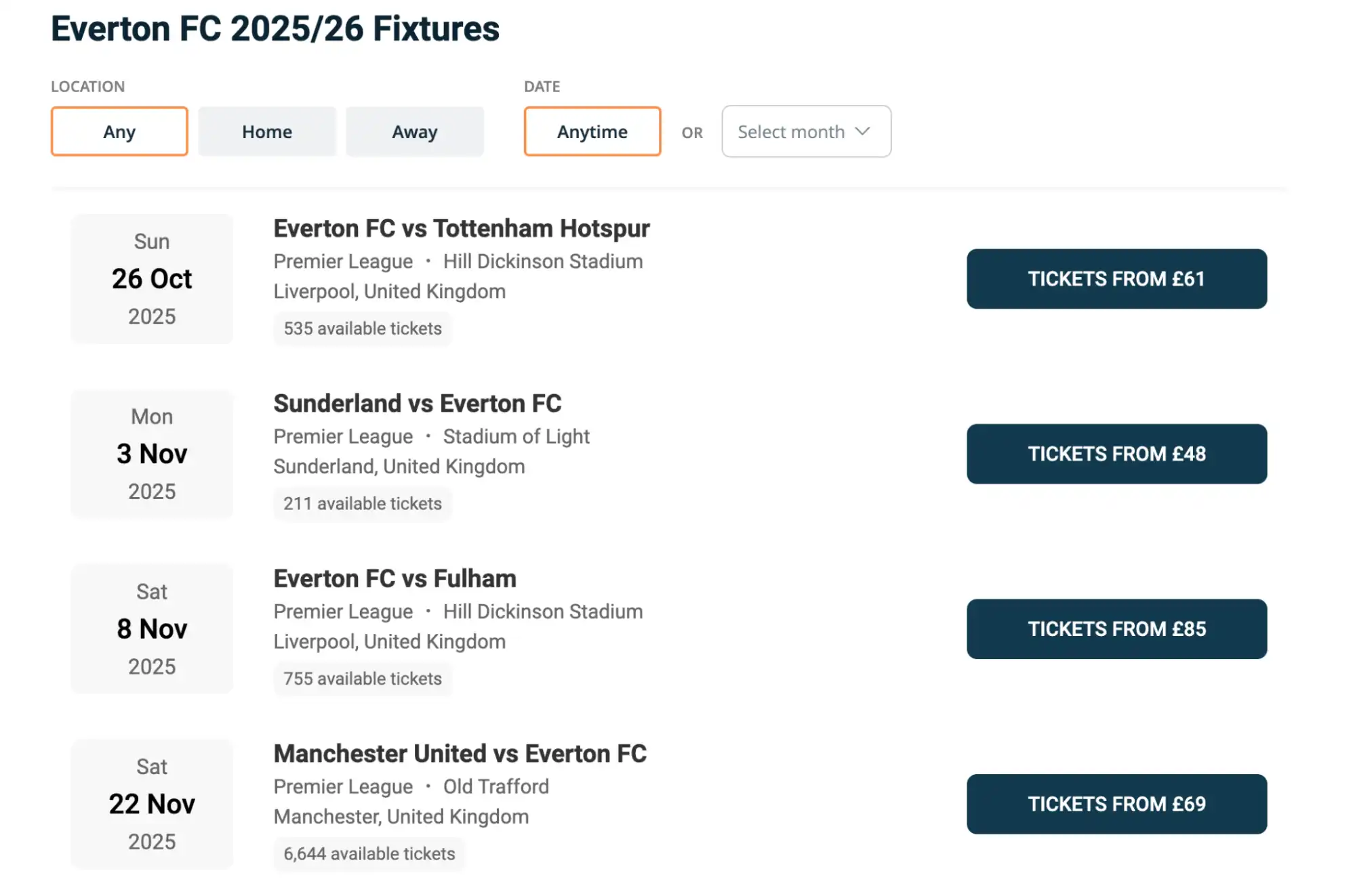 screenshot Everton FC Fixtures
