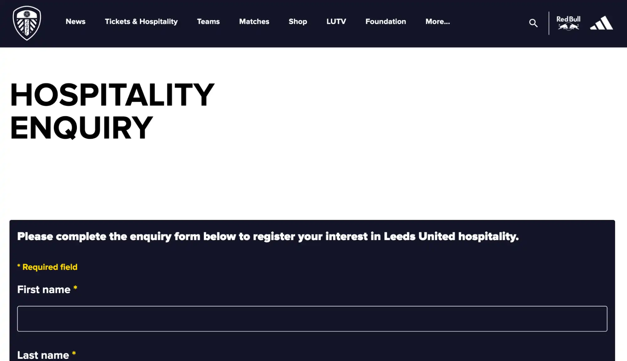 Screenshot Hospitality Enquiry