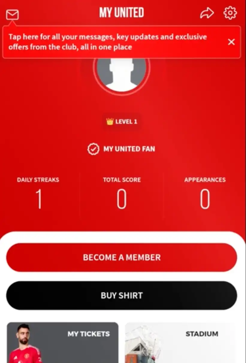 screenshot of Manchester United app