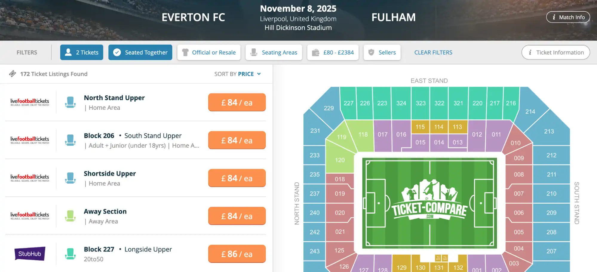 Everton vs Fulham Ticket-Auswahl