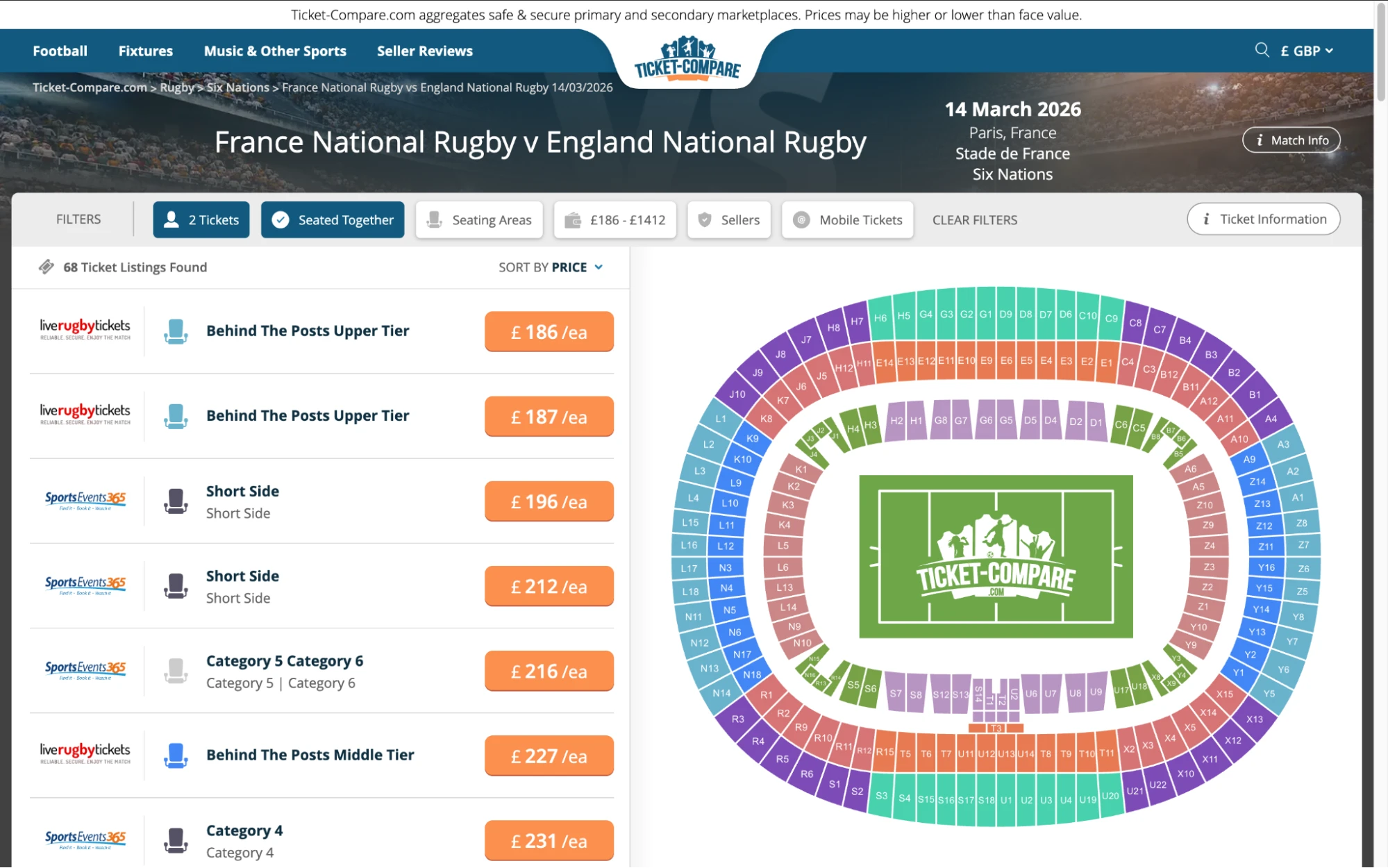 Screenshot von France National Rugby vs England National Rugby Tickets