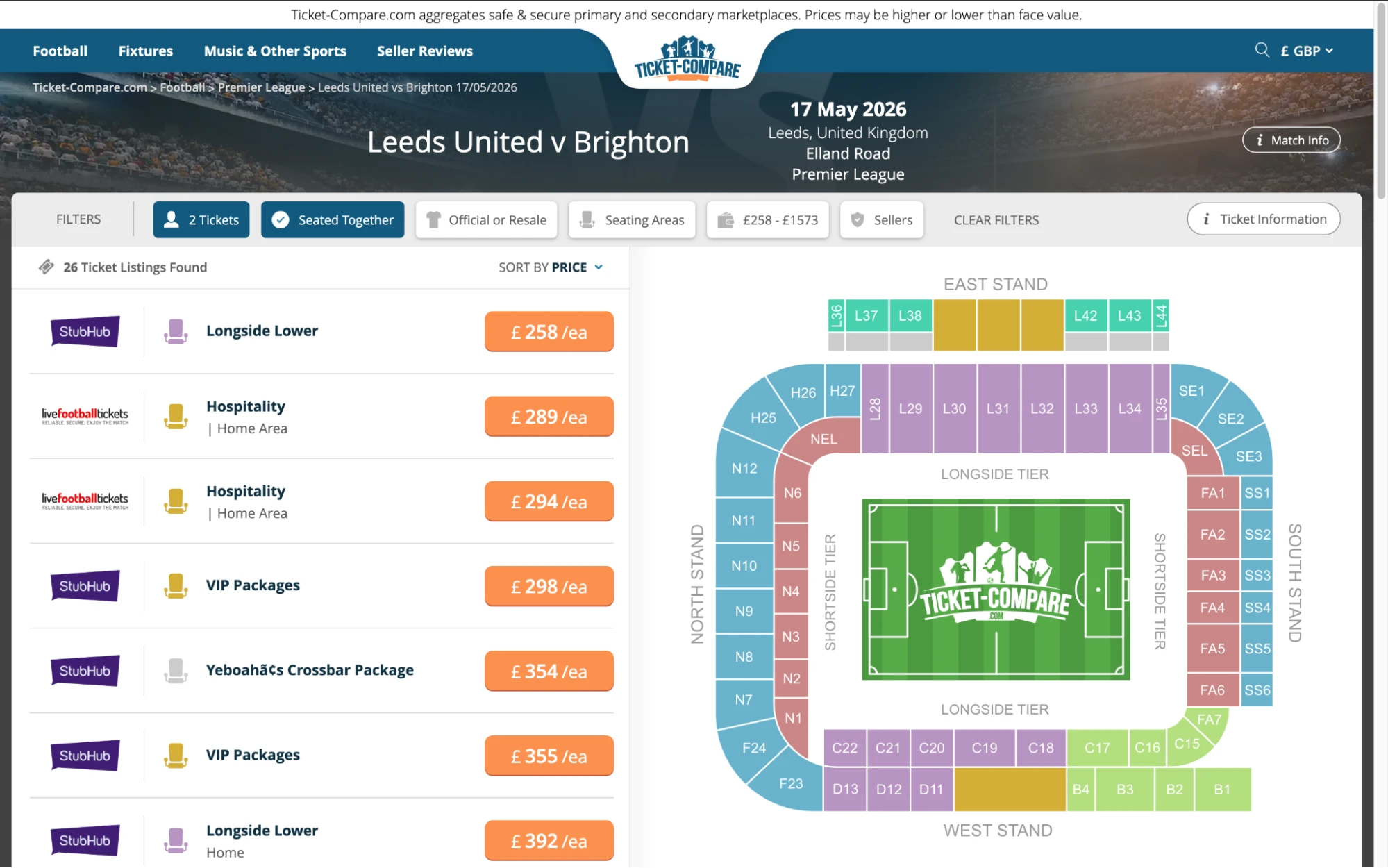 Screenshot Leeds United v Brightron Tickets