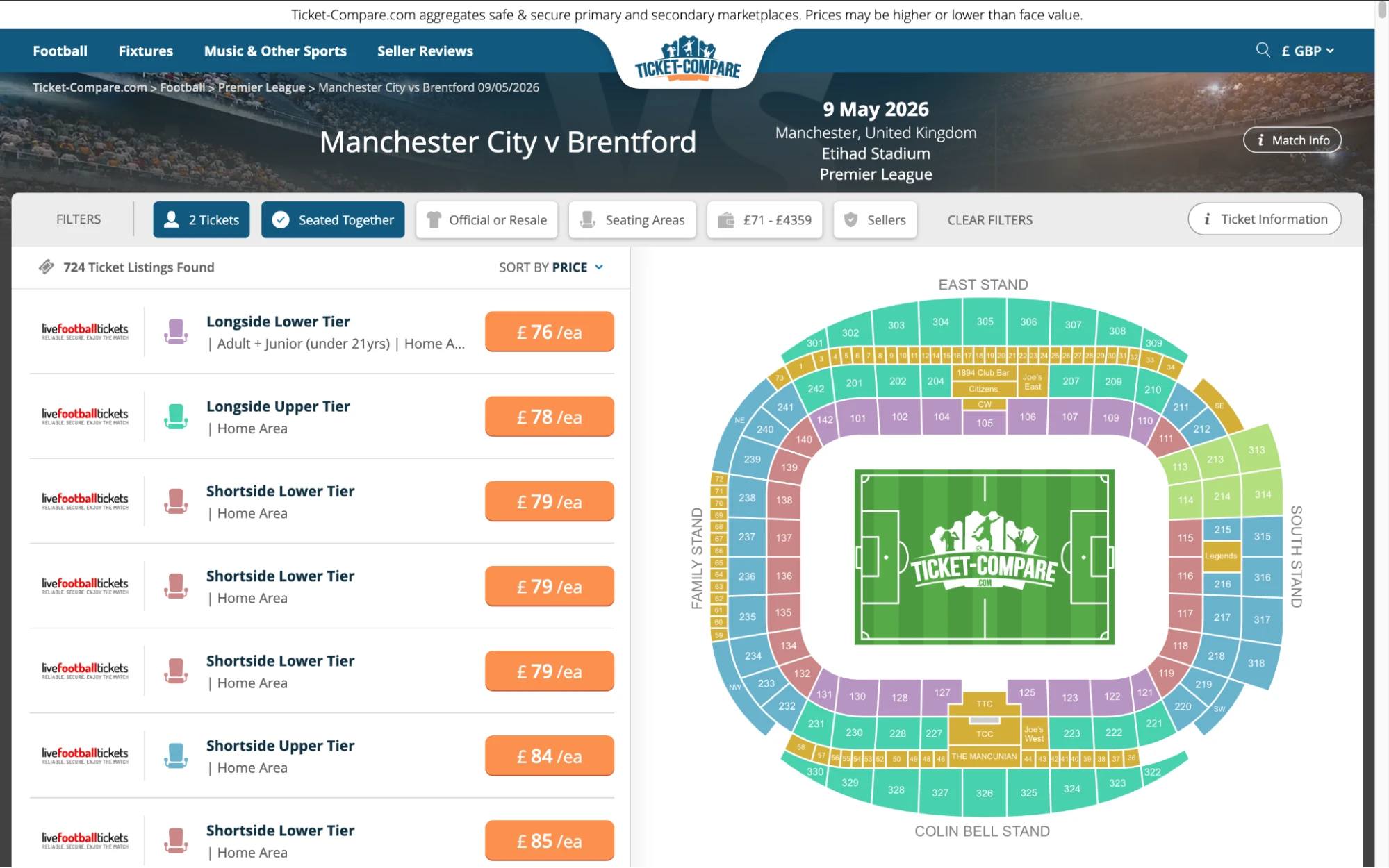 Screenshot Man City vs. Brentford Tickets
