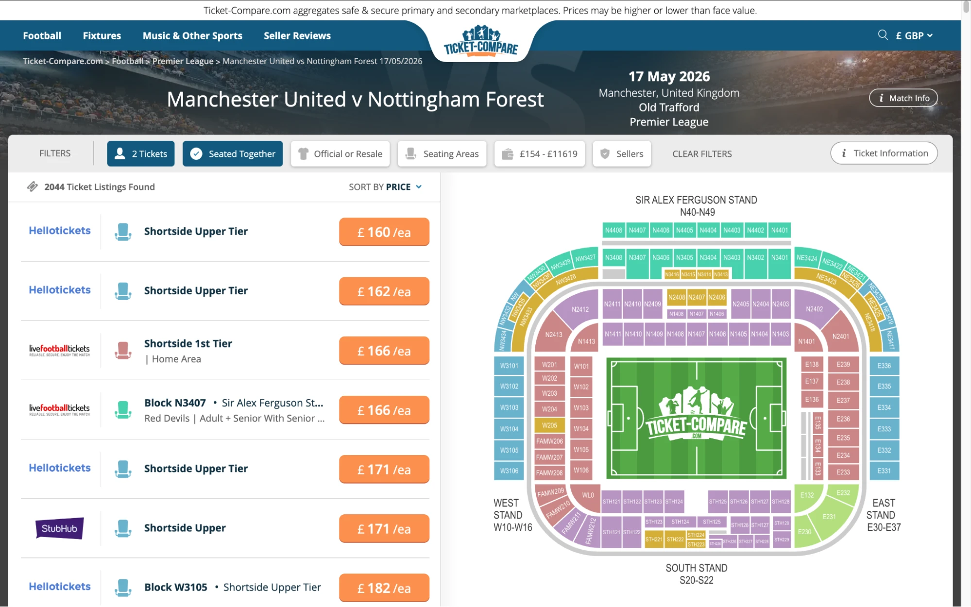 Screenshot Manchester United vs. Nottingham Forest Tickets