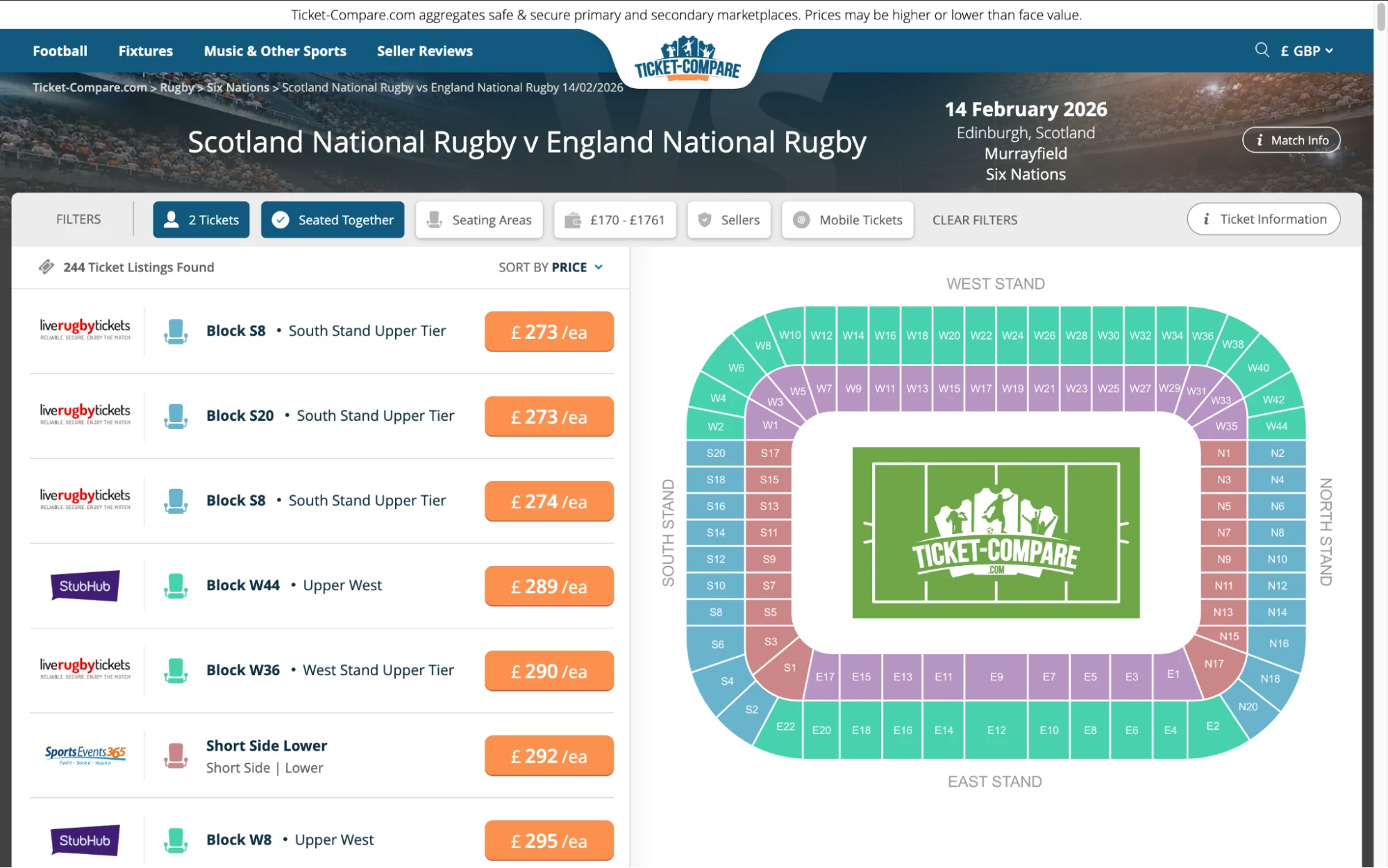 Screenshot Scotland National Rugby v England National Rugby tickets