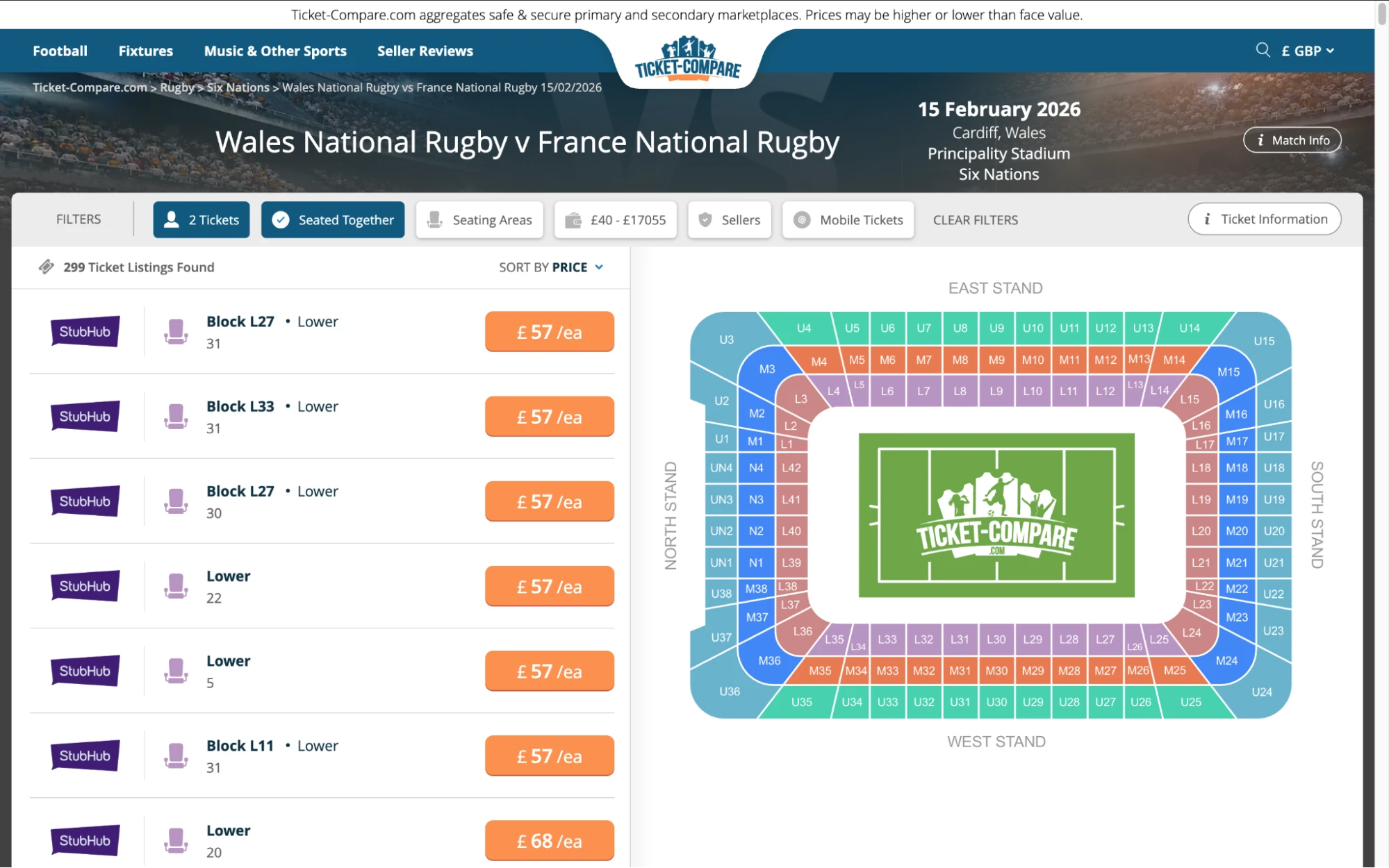 Screenshot Wales National Rugby v France National Rugby tickets