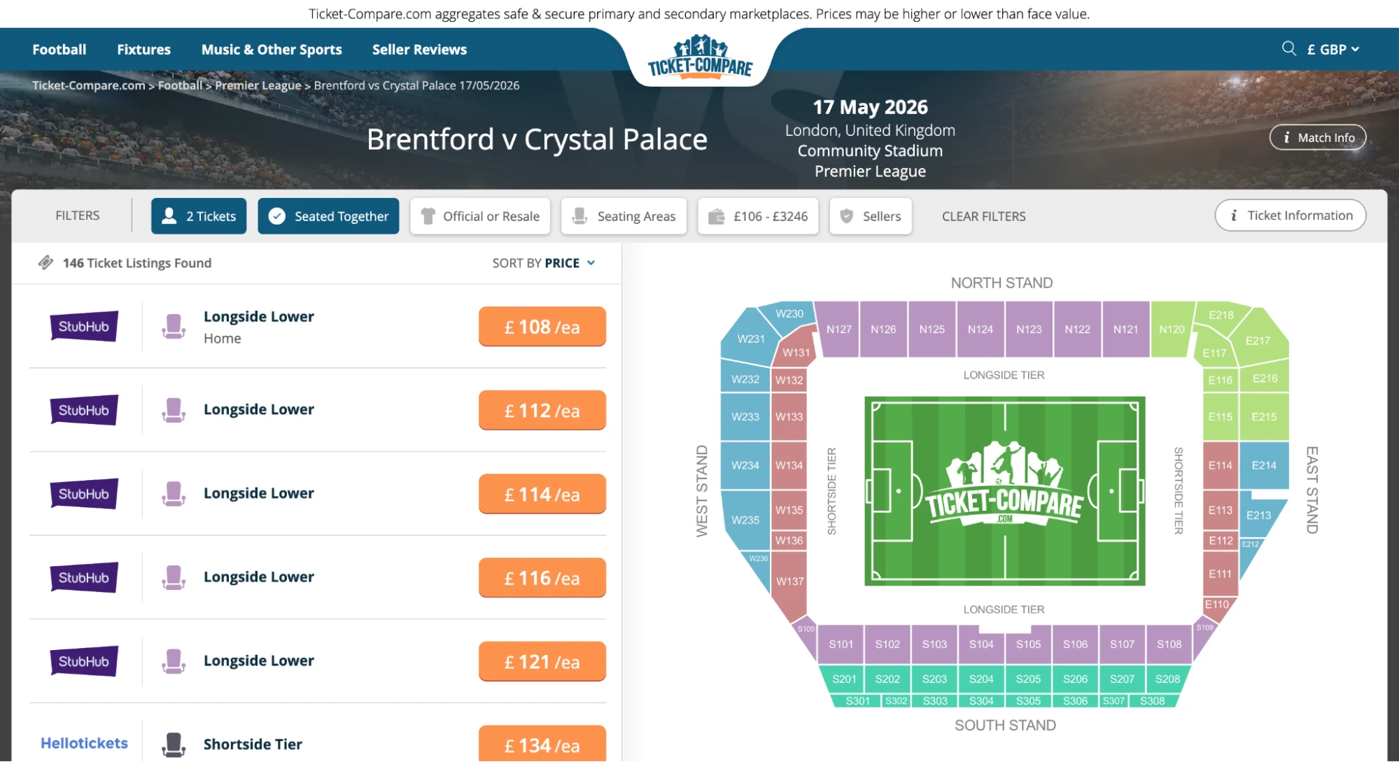Screenshot Brentford v Crystal Palace Tickets