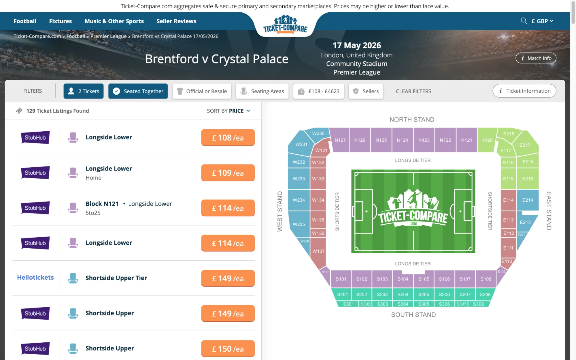 Screenshot Brentford v Crystal Palace Tickets