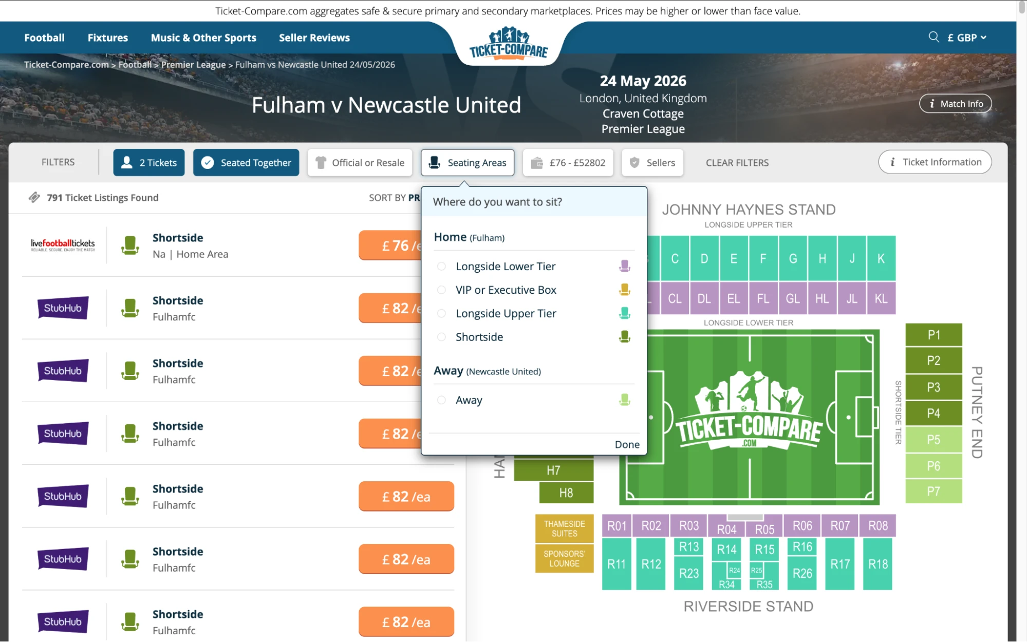 Screenshot von Fulham v Newcastle United Tickets