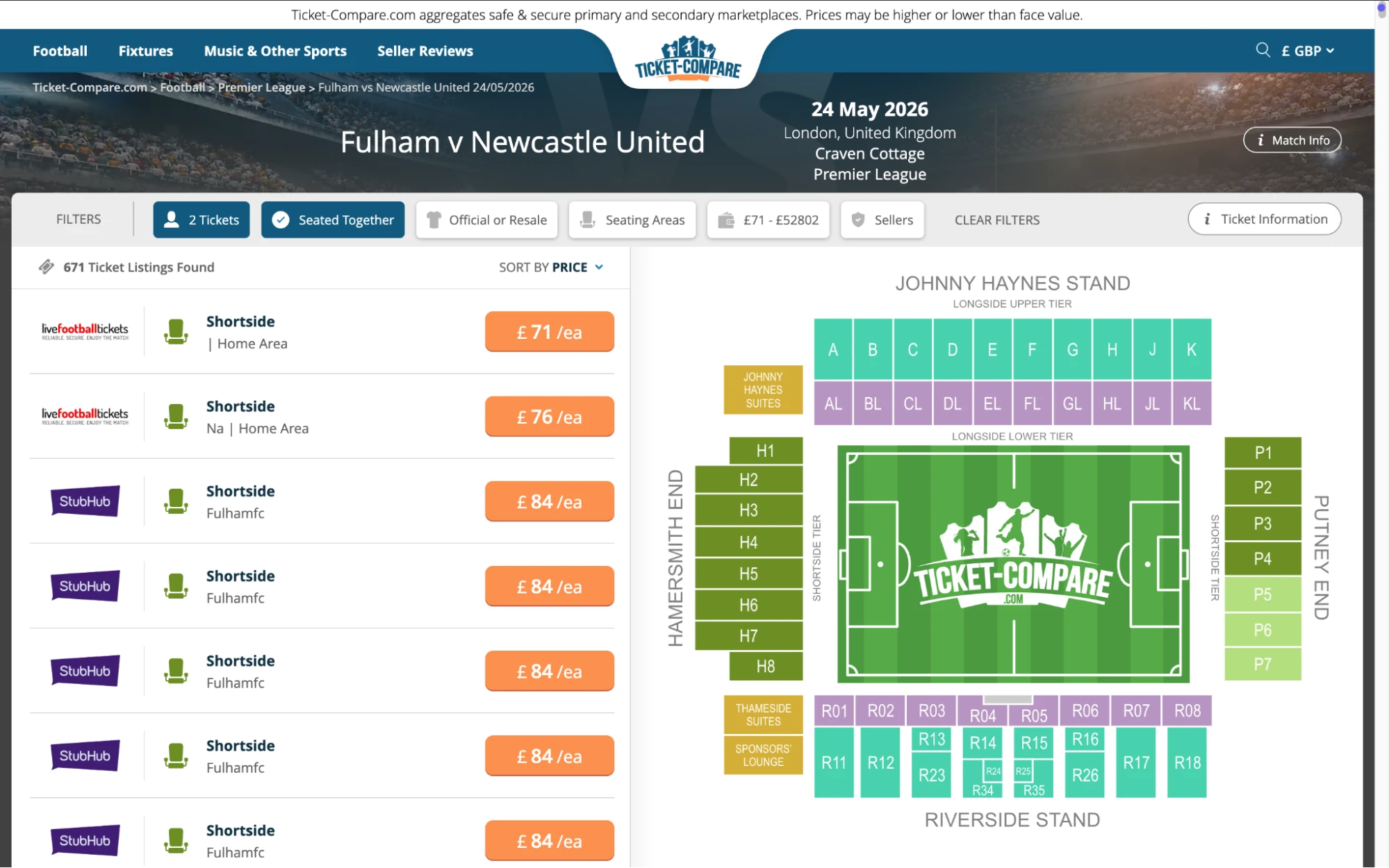 Screenshot Fulham v Newcastle United Tickets