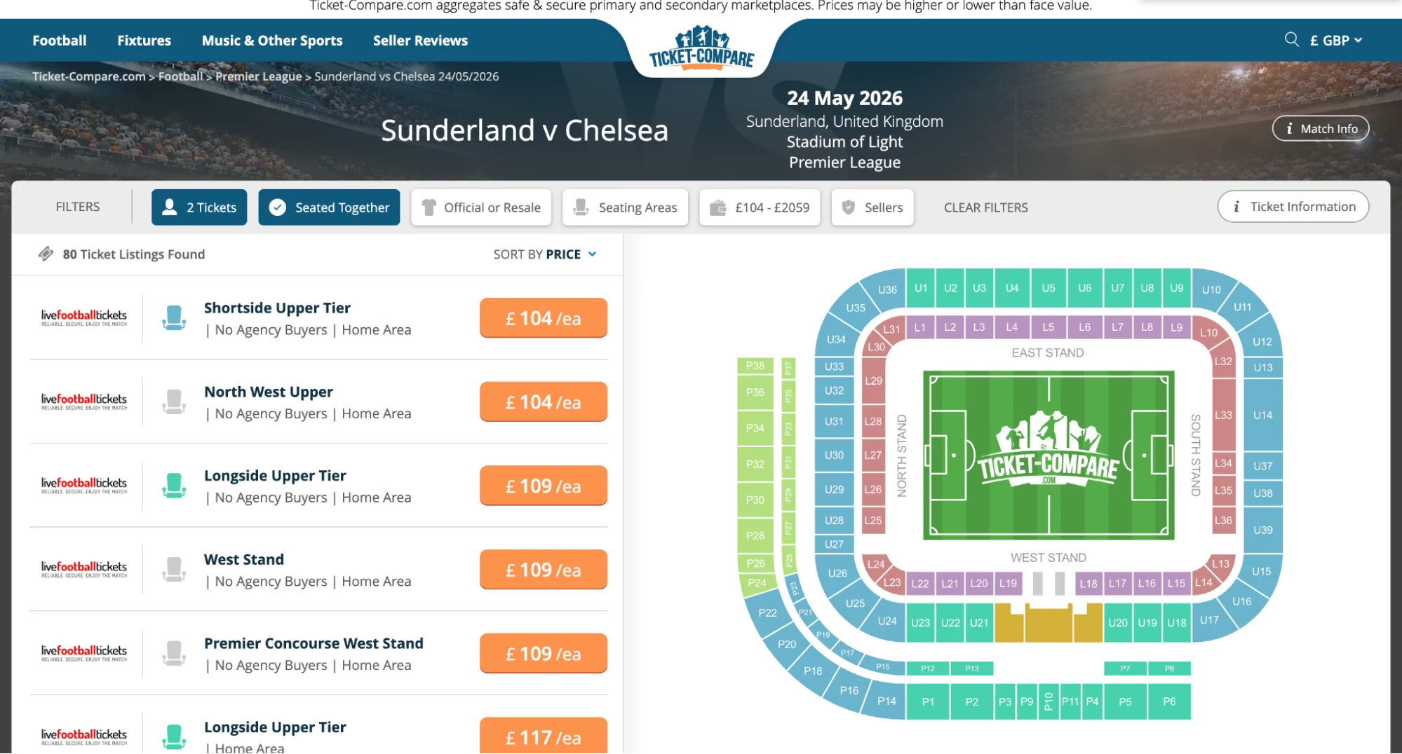 Screenshot von Sunderland vs. Chelsea Tickets 