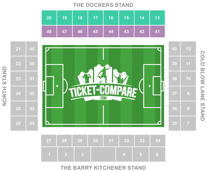 Screenshot des Sitzplans von The Den mit Dockers Stand hervorgehoben