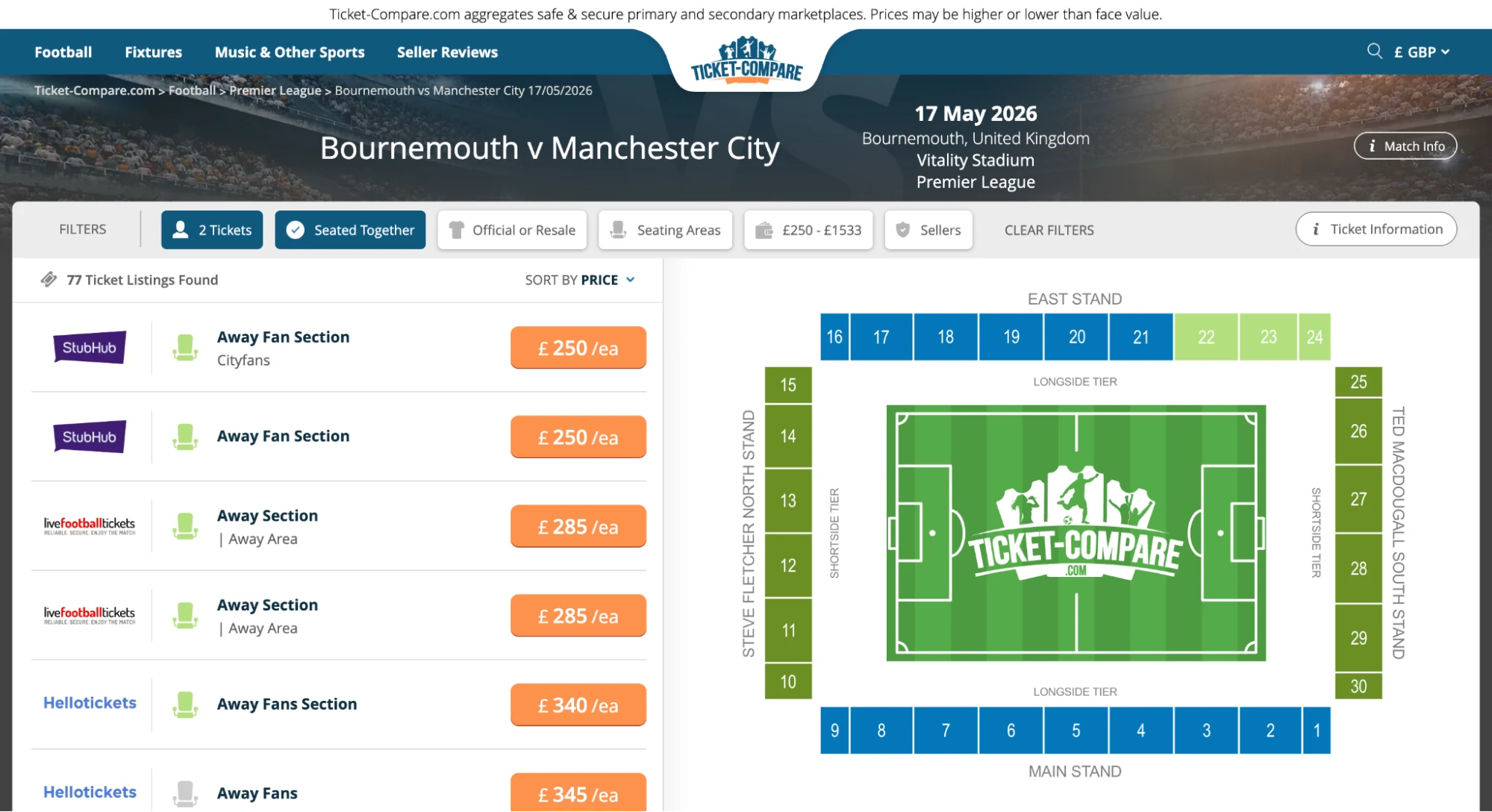 Screenshot Bournemouth v Man City Tickets