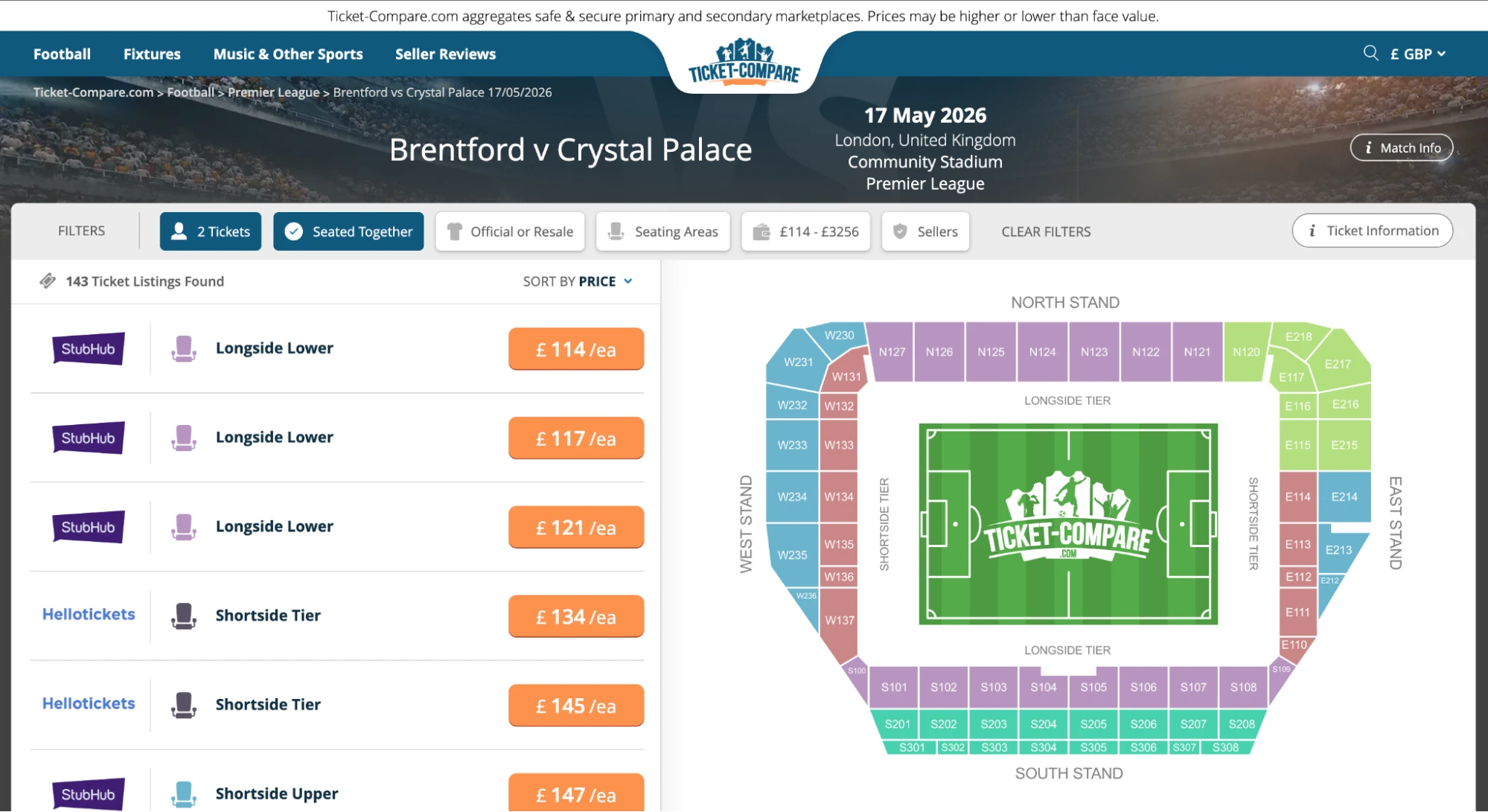 Screenshot Brentford v Crystal Palace Tickets