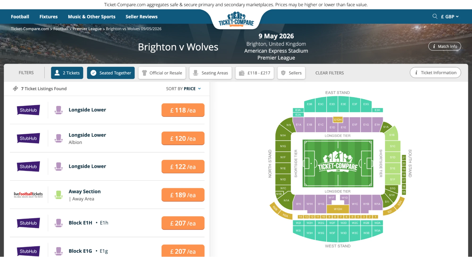 Screenshot von Brighton vs. Wolves Tickets