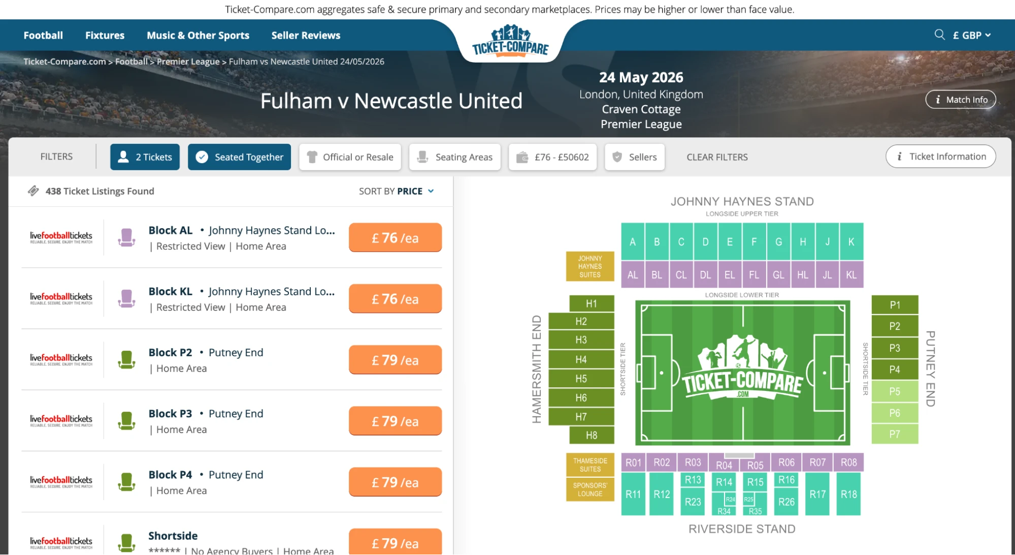 Screenshot Fulham v Newcastle United Tickets
