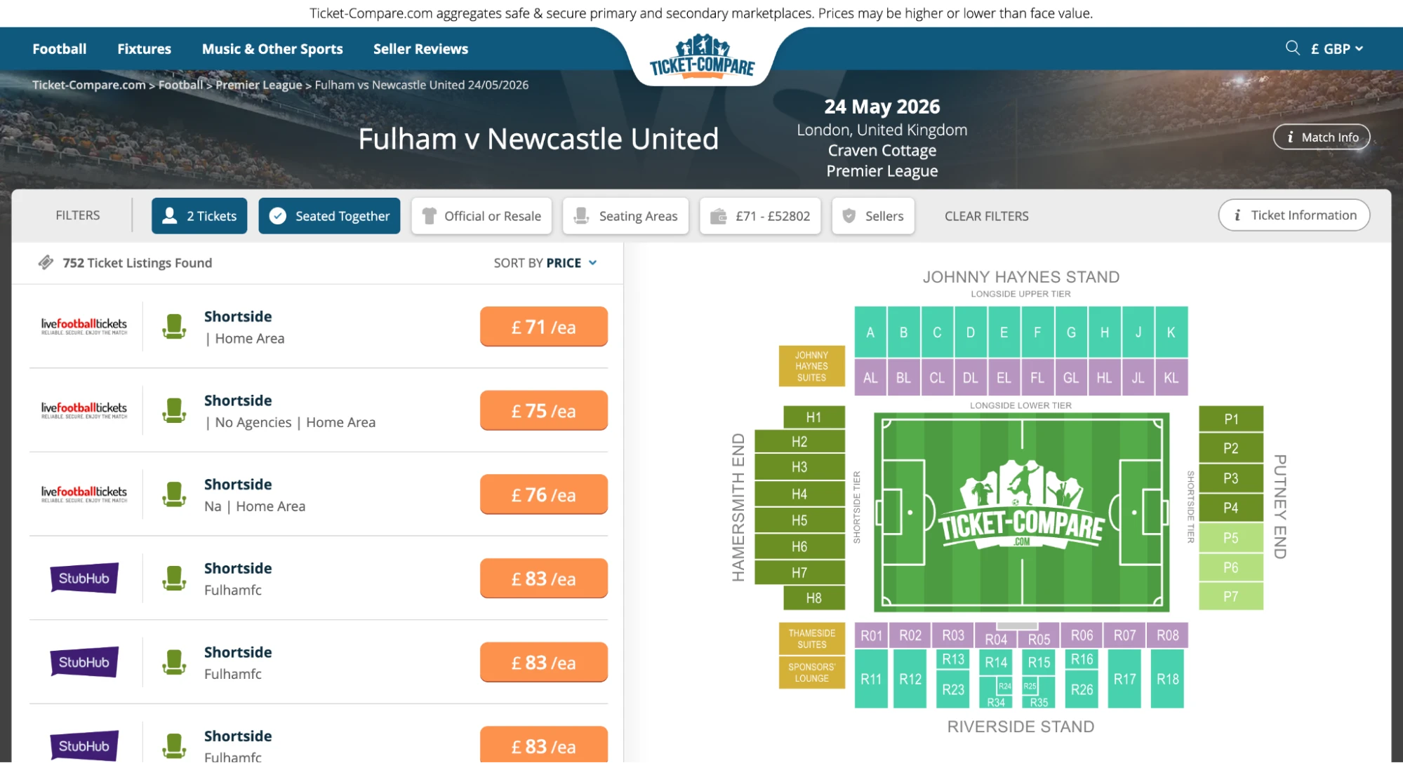 Screenshot Fulham v Newcastle United Tickets