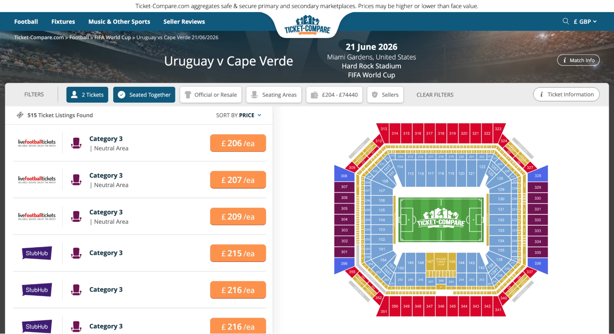 Screenshot Uruguay vs. Kap Verde World Cup Tickets