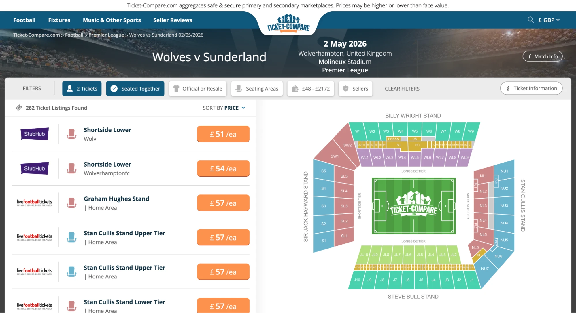 Screenshot Wolves v Sunderland Tickets
