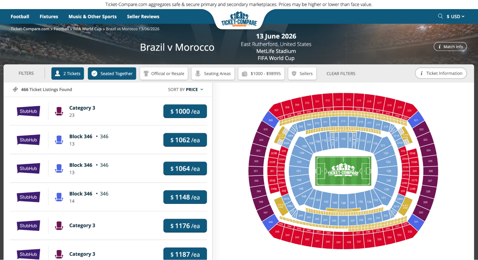 Screenshot Brazil vs Morocco Tickets