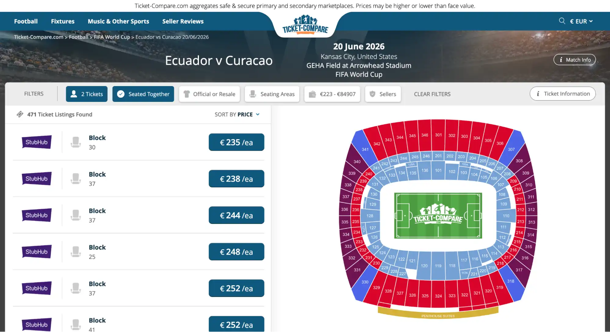 screenshot Ecuador vs Curacao Tickets