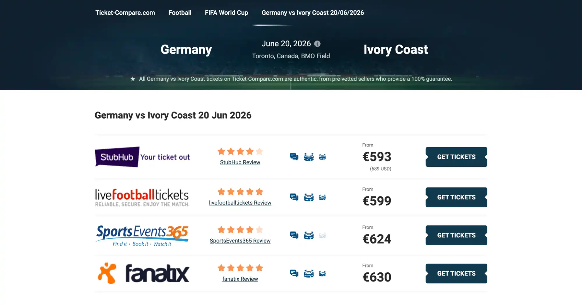 screenshot Germany vs Ivory Coast Tickets