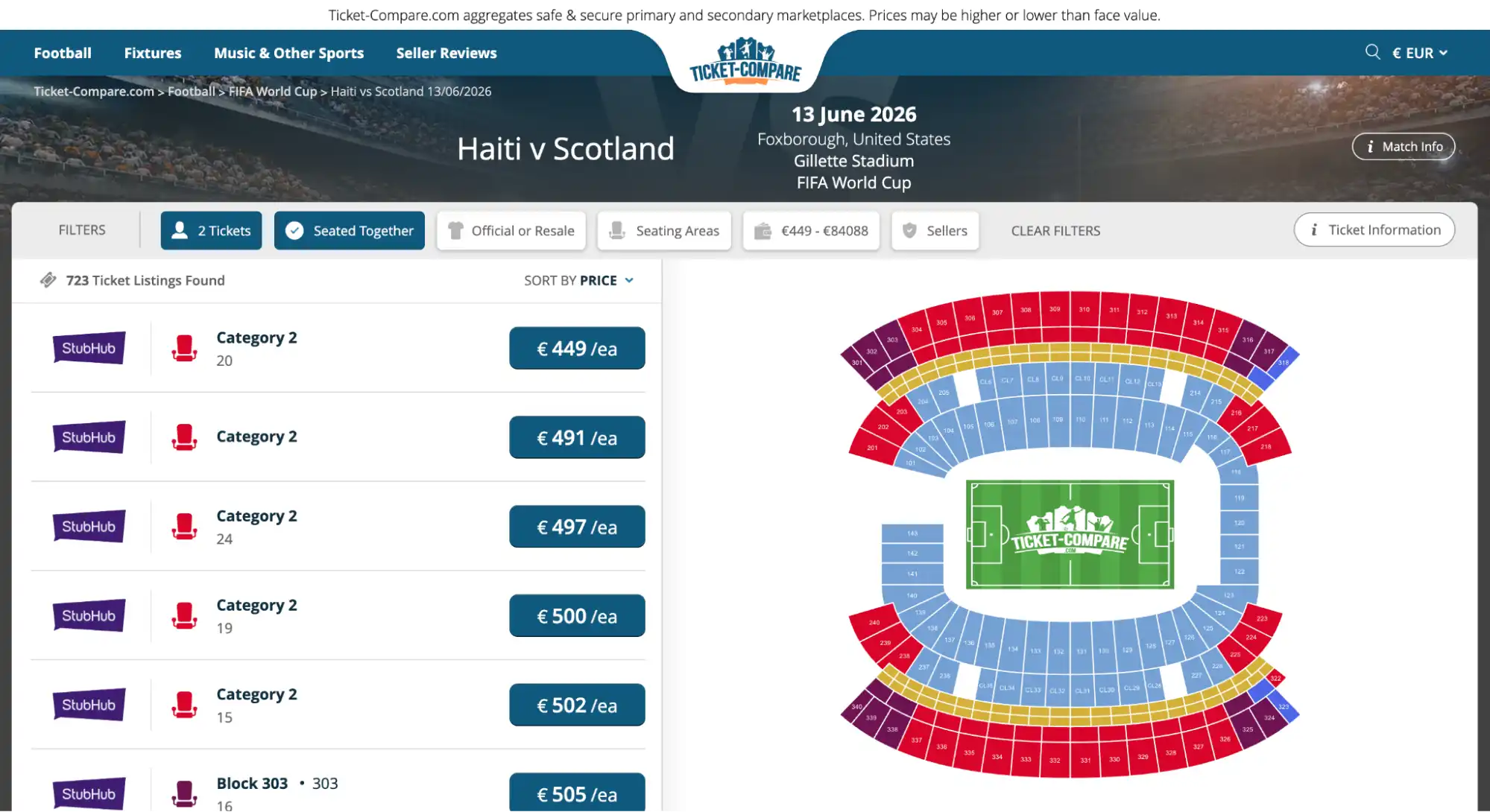 Screenshot der Haiti vs Scotland Tickets-Übersicht