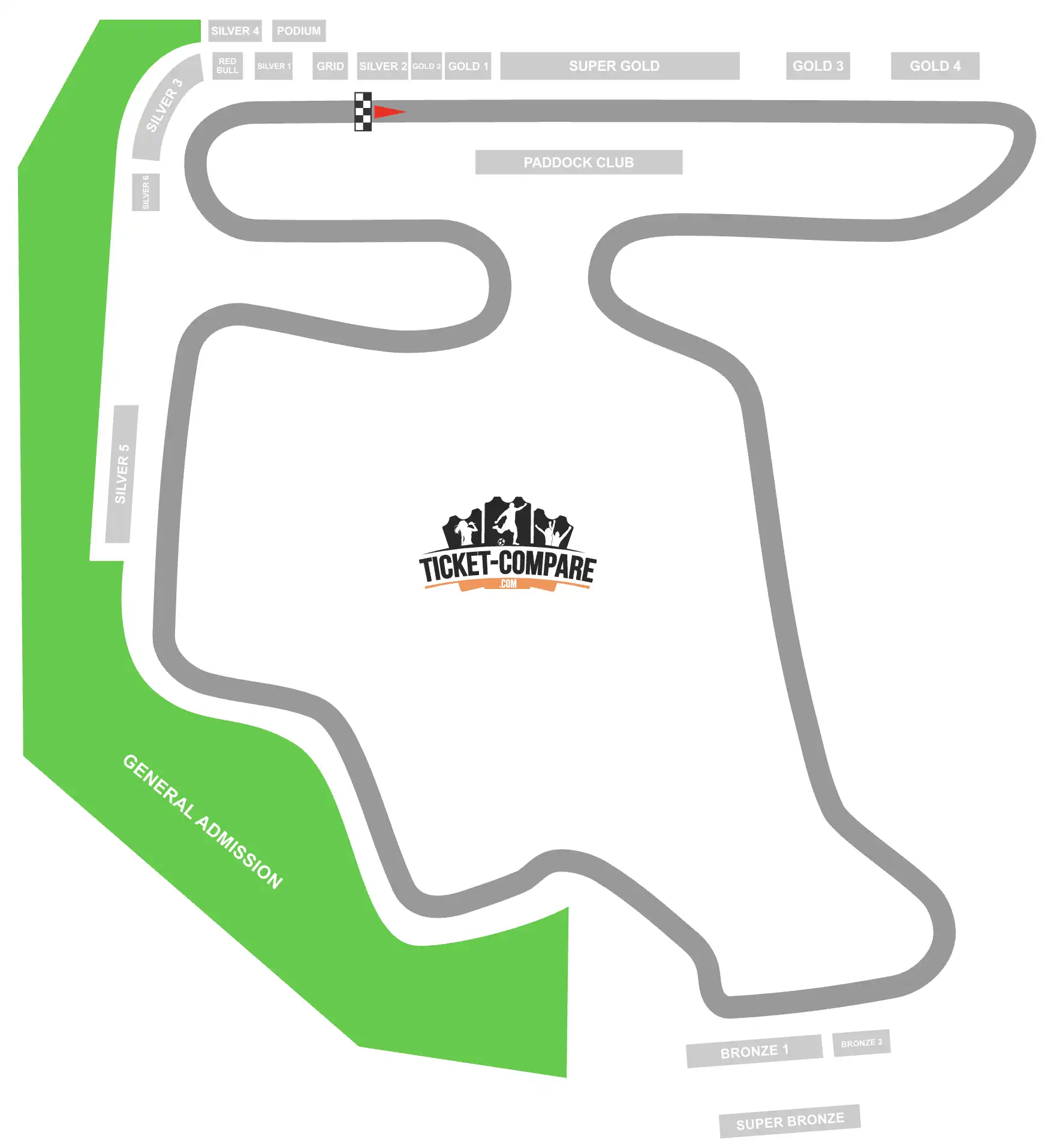 Screenshot des Hungaroring Sitzplans mit hervorhobener General Admission Area