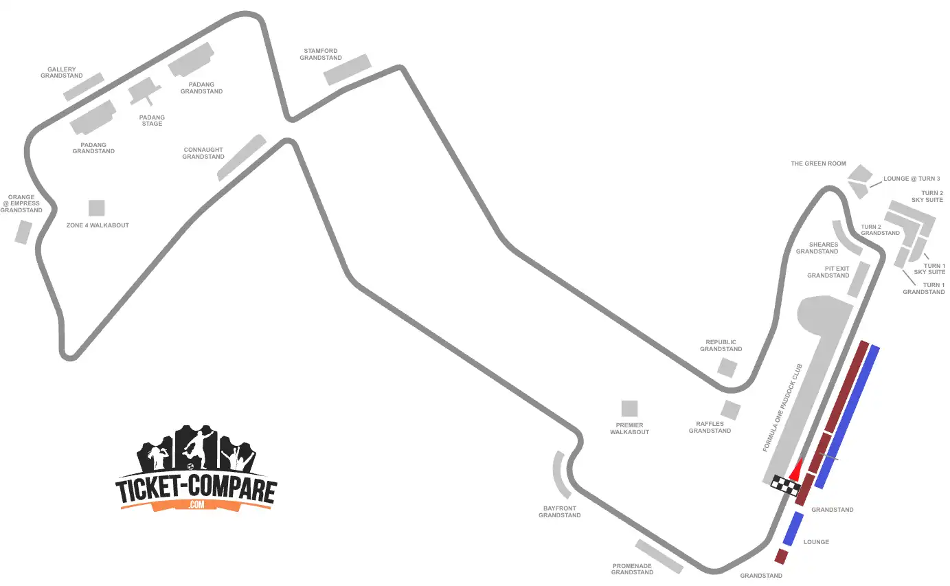 Screenshot of Marina Bay Seating plan with Pit and Super Pit Grandstands highlighted