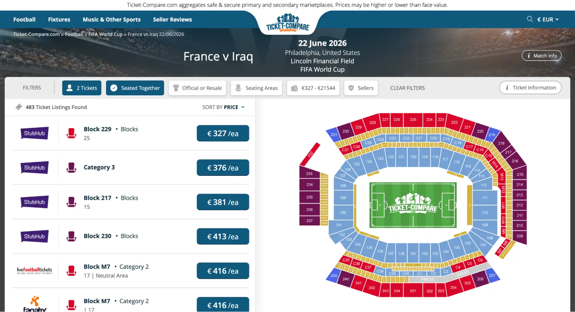 Screenshot Tickets Frankreich vs Irak