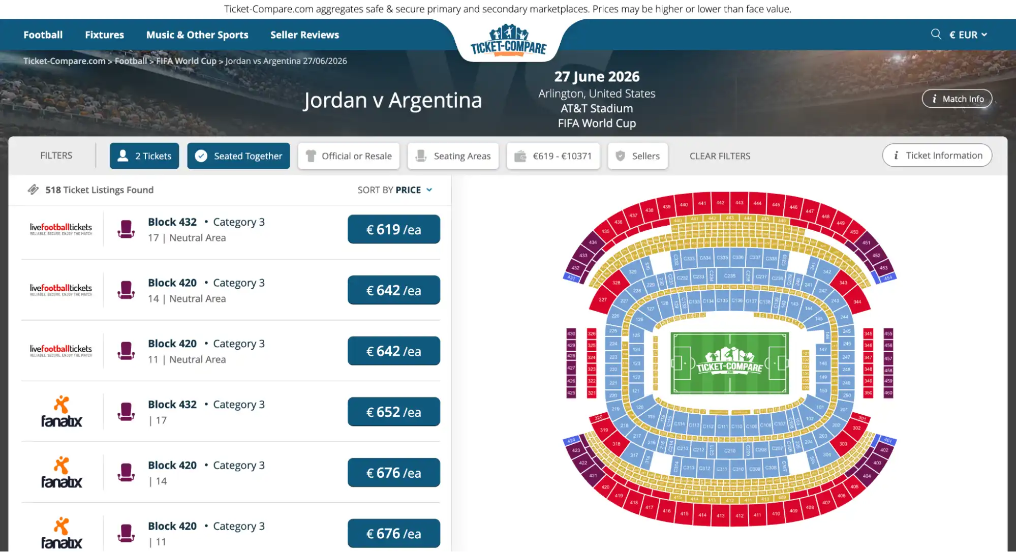 Screenshot Jordanien vs Argentinien Tickets Vergleich