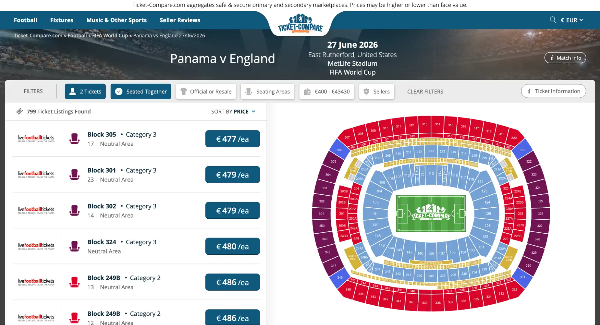 screenshot Panama vs England Tickets