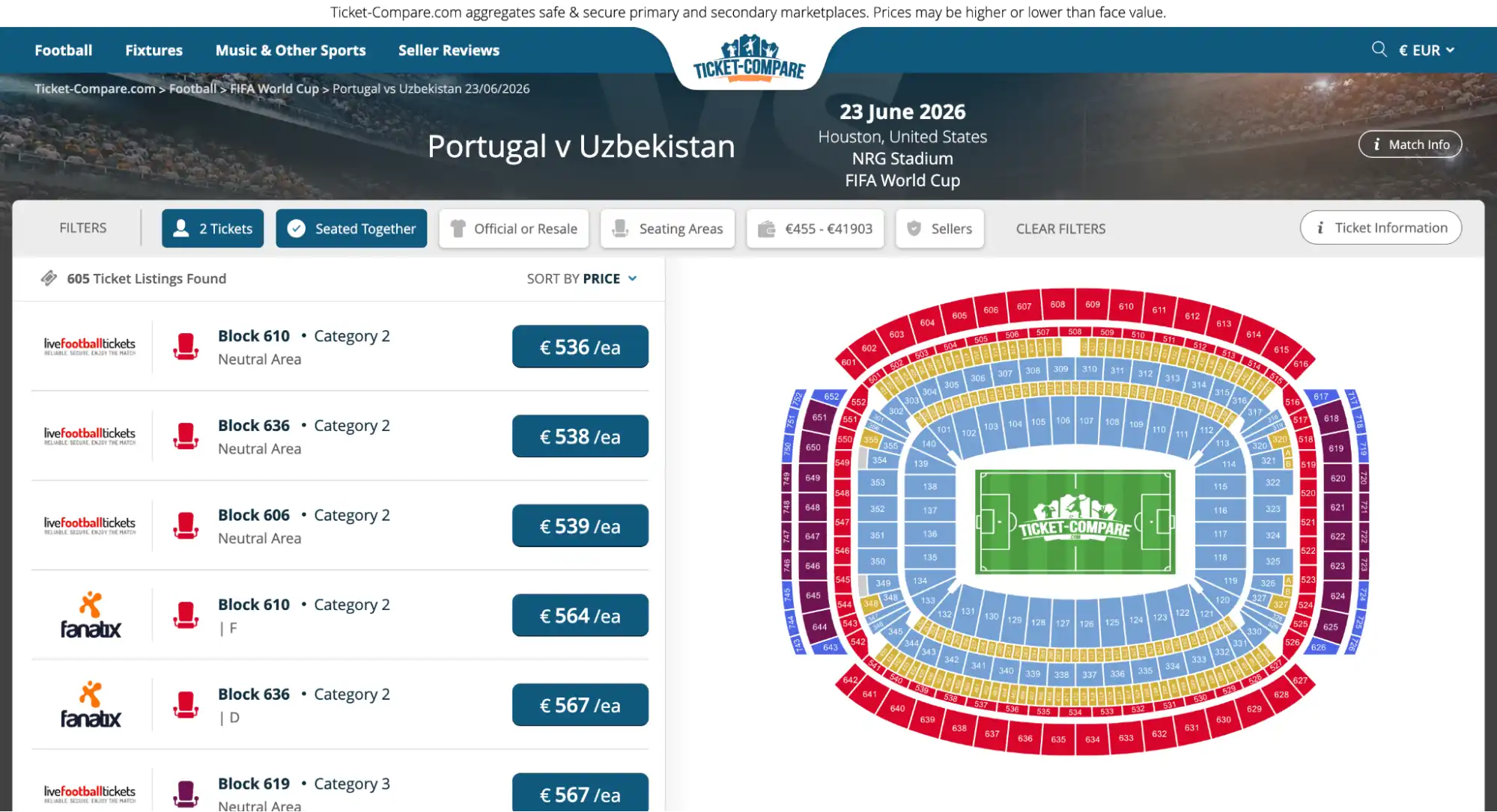 screenshot Portugal vs Uzbekistan match tickets page