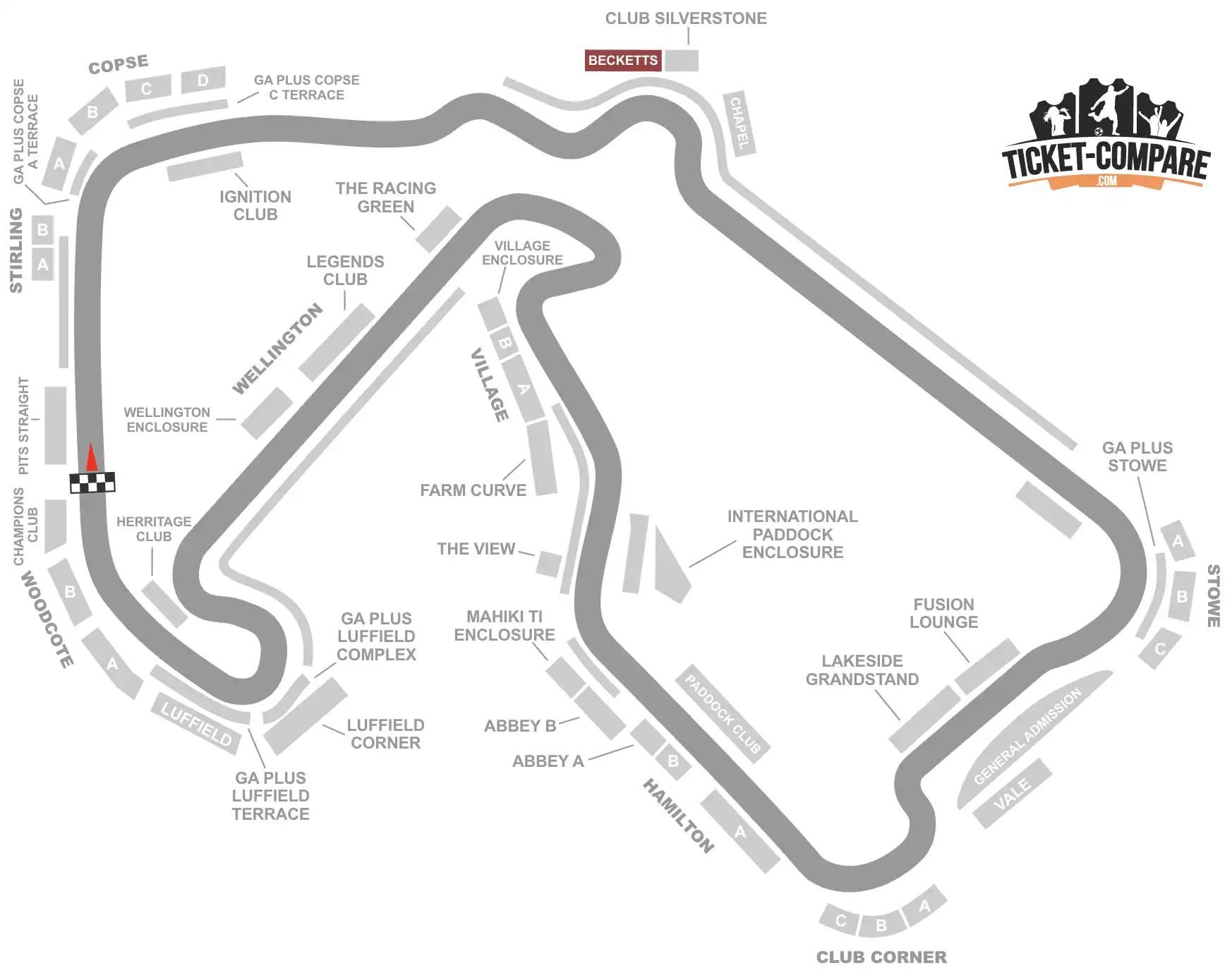 screenshot of Silverstand seating plan with the Becketts grandstands highligted