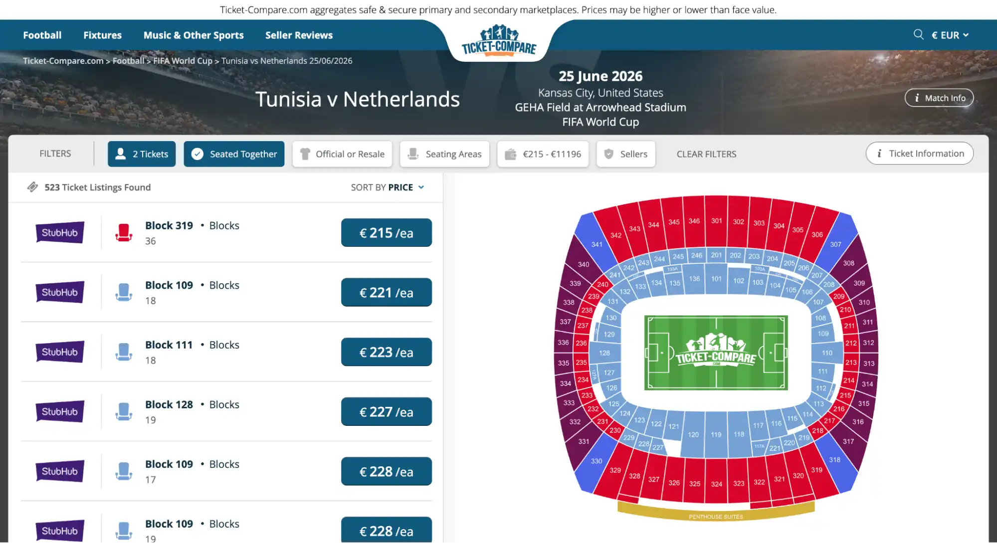 screenshot Tunisie vs Niederlande Ticket-Angebot