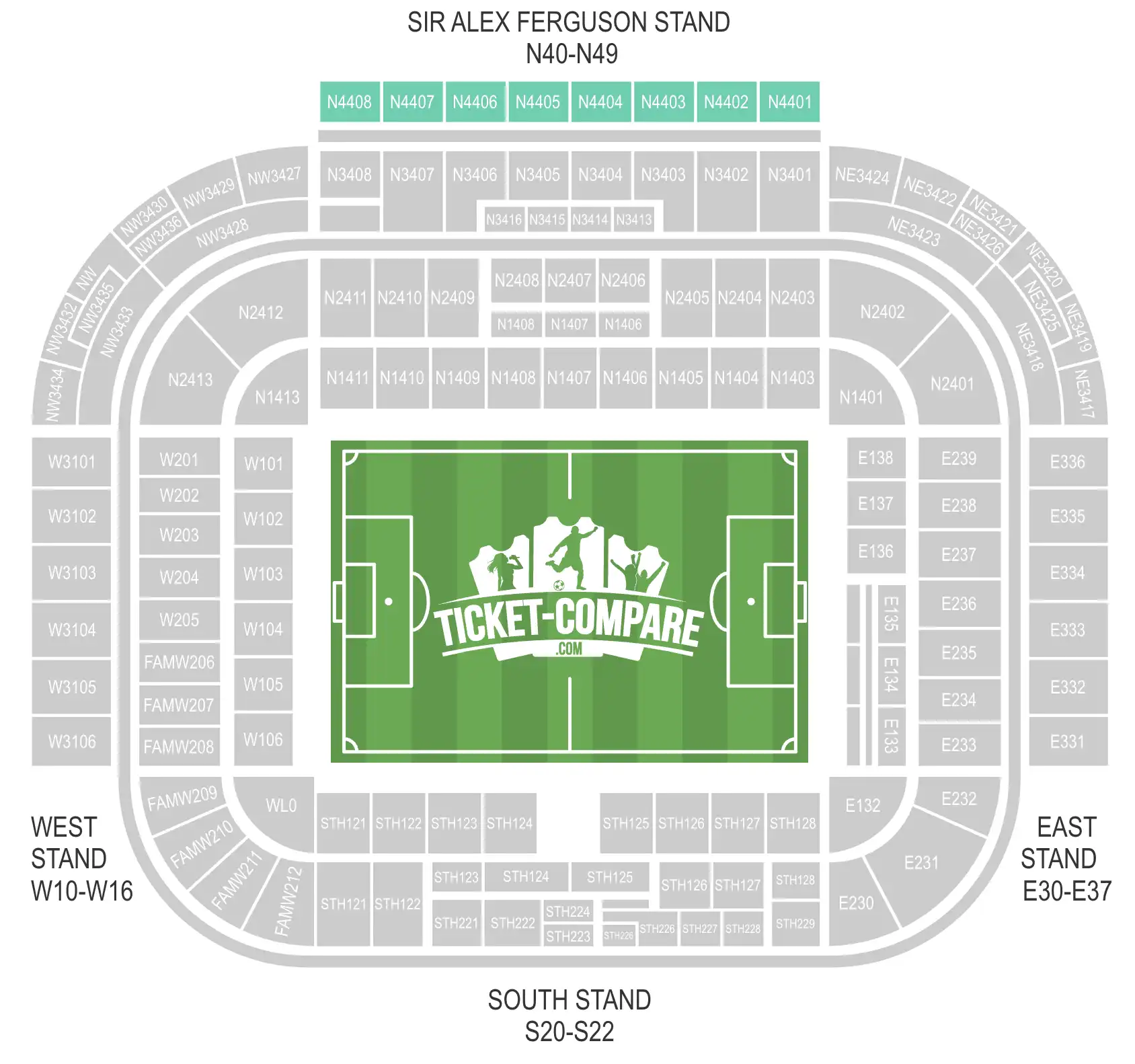 Screenshot Sitzplan Old Trafford mit N4401 bis N4408