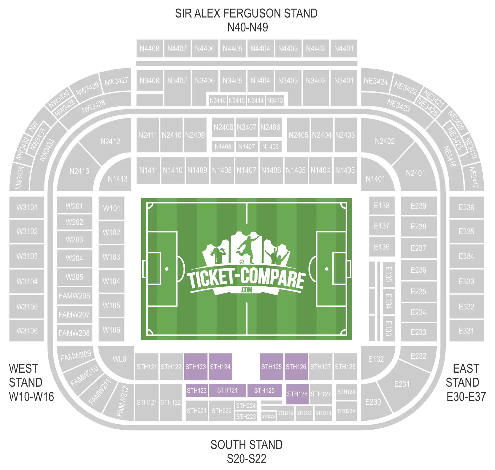 Screenshot Sitzplan Old Trafford mit STH123 bis STH126
